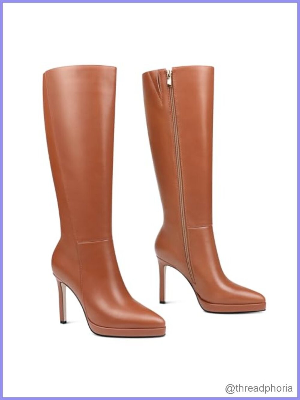 Women's Platform Knee High Stiletto Boots Pointed Toe Side Zipper Faux Leather